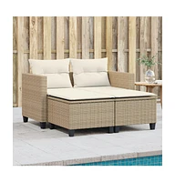 vidaXL Patio Sofa 2-Seater with Stools Beige Poly Rattan