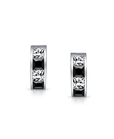 Bling Jewelry Small Square Princess Cut Black White Cz Channel Set Huggie Hoop Earrings For Women Cubic Zirconia .925 Sterling Silver