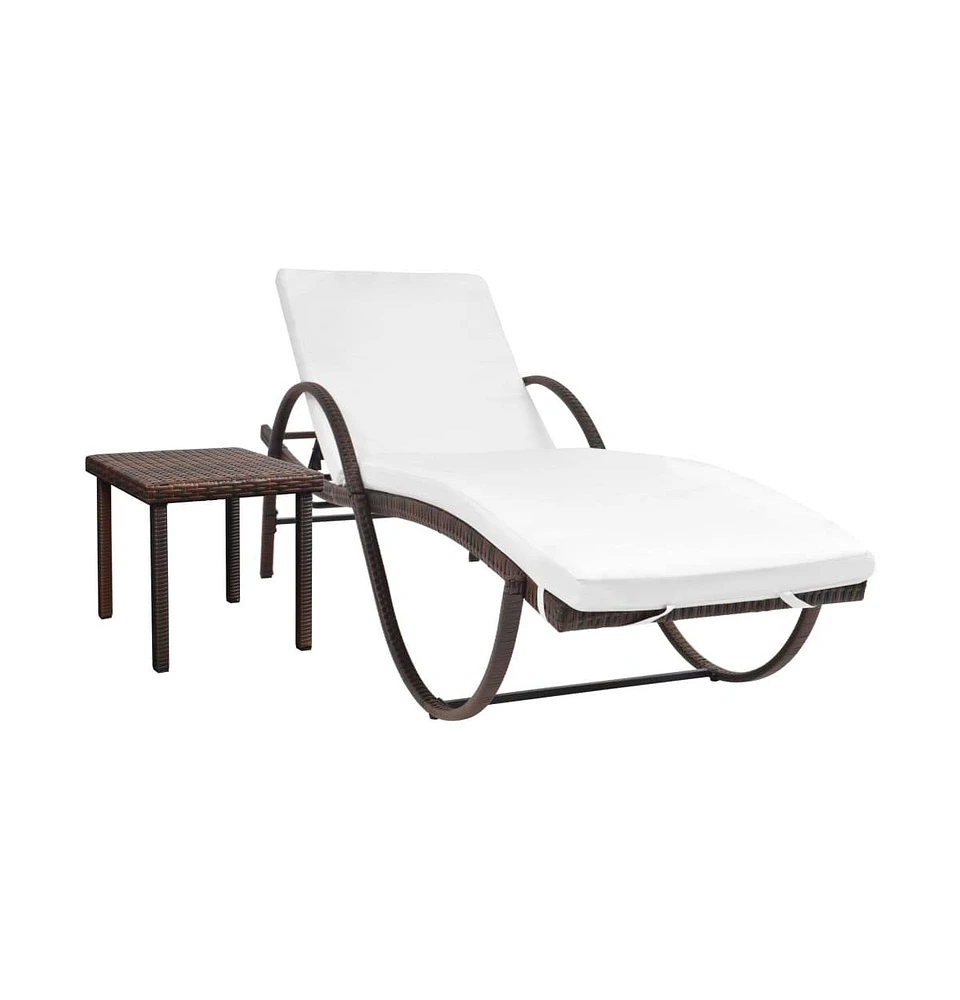 vidaXL Sun Lounger with Cushion & Table Poly Rattan Brown