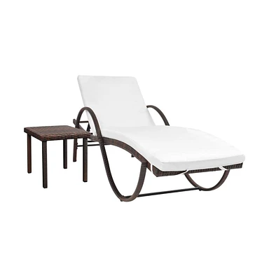 vidaXL Sun Lounger with Cushion & Table Poly Rattan Brown