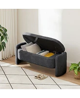 The Pop Home Oval Teddy Fabric Storage Ottoman,Storage Benches with Large Space-The