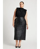 Eloquii Plus Size Faux Patent Leather Skirt With Zipper Detail