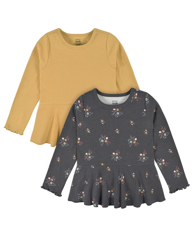 Gerber Toddler Girls Mustard & Plum Floral Peplum Tops