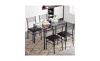 Slickblue Iron and Glass Dining Table Set Includes One Table and Four Chairs for Stylish Dining Experience