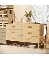 Homsee Yellow Wooden Grain 6 Drawers Chest of Drawers without Mirror