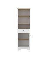 Depot E-Shop Norwalk 55H" Linen Single Door Cabinet, Three External Shelves, One Drawer, Two Interior Shelves