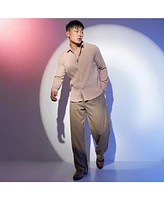 Men's Light Beige Self-Design Striped Shirt