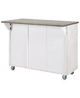 Slickblue Retro Mountain Wood Kitchen Island with Drop Leaf Farmhouse Rolling Cart with Internal Storage Rack