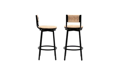 Slickblue Set of 2 Swivel Bar Stools with Handwoven Paper Rope and Back for Stylish Home Seating