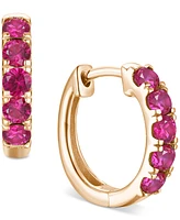 Lab Grown Ruby Five Stone Small Hoop Earrings (5/8 ct. t.w.) in 10k Gold, 0.5" (Also available in Citrine, Blue Topaz, Amethyst, Peridot, Sapphire, Aq