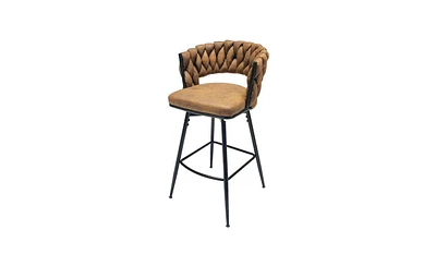 Slickblue Technical Leather Woven Bar Stools Set of 2, Stylish and Durable Seating