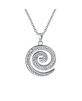 Bling Jewelry Round Blue Created Opal Inlay Spiral Maze Wind Pendant Necklace For Women .925 Sterling Silver