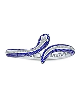 Bling Jewelry Egyptian Fashion Statement Snake Serpent Hinge Cuff Bangle Bracelet For Women White Blue Cubic Zirconia Pave Cz Rhodium Plated