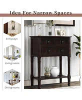 Slickblue Narrow Console Table, Slim Sofa Table with Three Storage Drawers and Bottom Shelf for Living Room, Easy Assembly