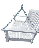 Slickblue Wood Porch Swing with Armrests – White Outdoor Bench Swing with Hanging Chains for Patio, Garden, or Sunroom