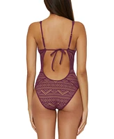 Becca Women's Color Play Crochet Plunge-Neck One-Piece Swimsuit