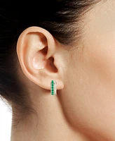 Emerald (1-1/4 ct. t.w.) & Diamond (1/4 ct. t.w.) Small Hoop Earrings in 14k Gold, 0.5"