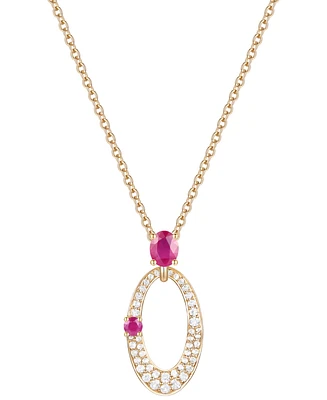 Ruby (1/2 ct. t.w.) & Diamond (1/3 ct. t.w.) Oval 18" Pendant Necklace in 14k Gold