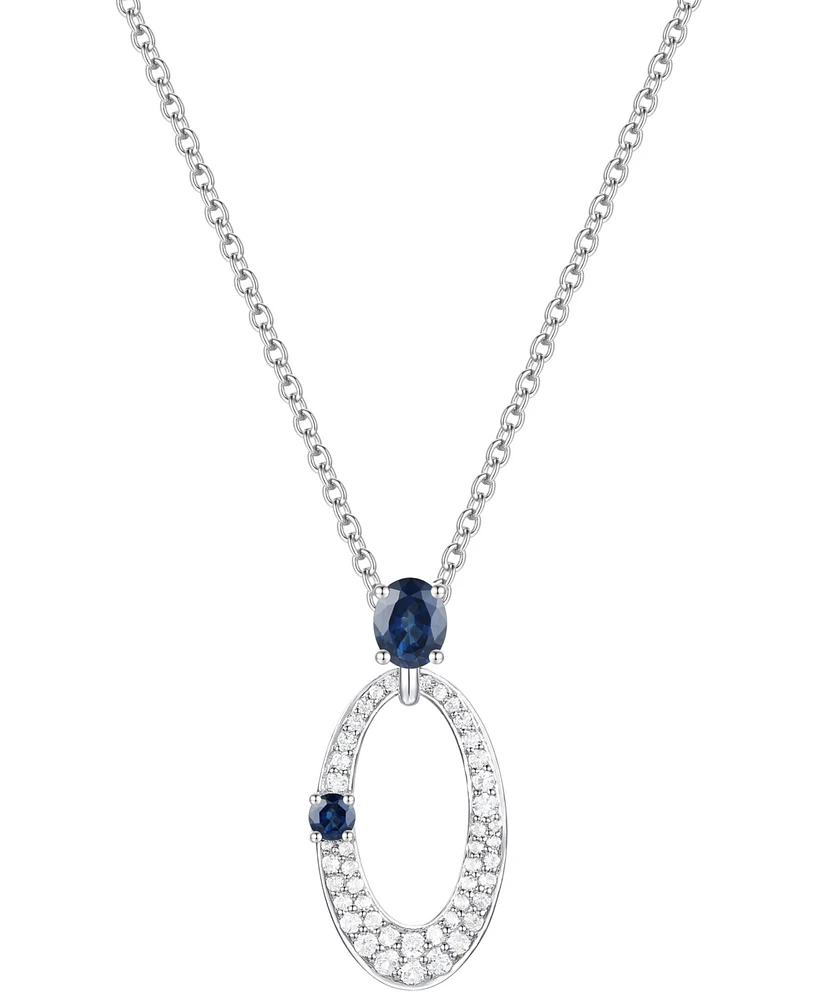 Sapphire (1/2 ct. t.w.) & Diamond (1/3 ct. t.w.) Oval 18" Pendant Necklace in 14k White Gold