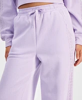 Planet Heart Juniors' Crochet-Trim Wide-Leg Sweatpants