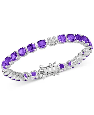 Lab Grown Amethyst & Diamond Accent Flex Bracelet Sterling Silver (Also available Blue Topaz Garnet)