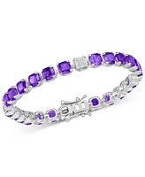 Lab Grown Amethyst & Diamond Accent Flex Bracelet Sterling Silver (Also available Blue Topaz)