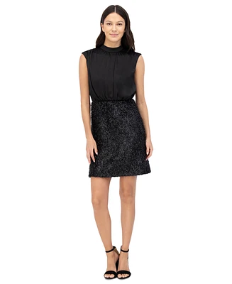 Vince Camuto Women's Satin Mock-Neck Shimmering Dress