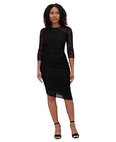 Vince Camuto Women's Asymmetrical-Hem Ruched Lace Bodycon Dress