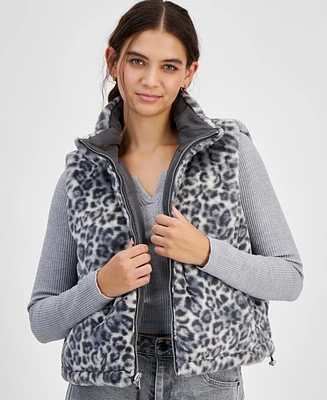 Planet Heart Juniors' Reversible Faux-Fur Zip-Front Vest