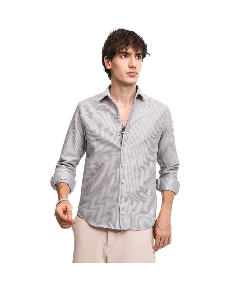 Campus Sutra Men's Cloud Grey Mesh-Textured Shirt