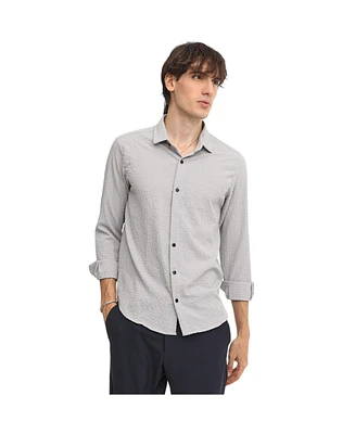 Men's Ash Grey Cubic-Seersucker Shirt