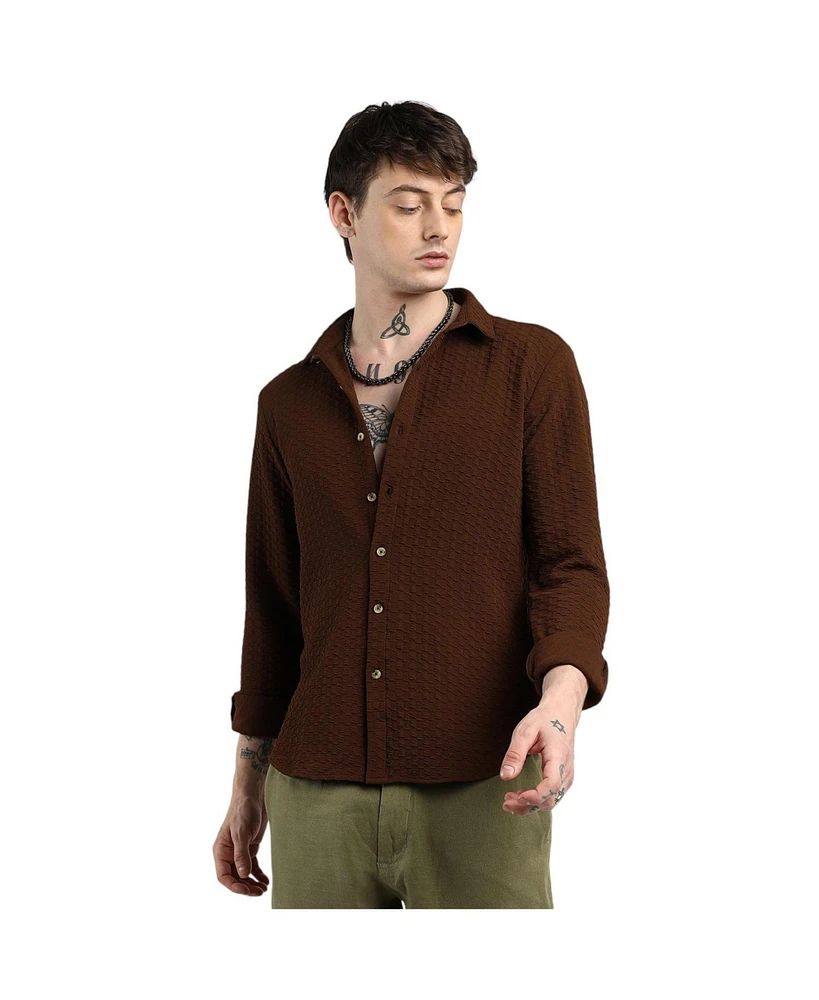 Campus Sutra Men's Chocolate Brown Ripple Box Shirt