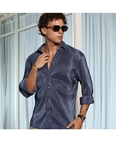 Campus Sutra Men's Navy Blue Textured-Pleat Shirt