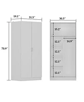 Famapy White 2-Doors Armoire Wardrobe with Hanging Rod and Storage Shelves