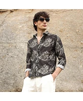 Campus Sutra Men's Charcoal Black Floral Block Shirt