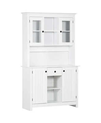 Homcom Freestanding Rustic 4 Door Buffet with Hutch Kitchen Pantry Cabinet Organizer