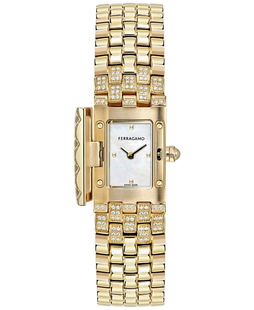 Ferragamo Women's Secret Diamond (3/4 ct. t.w.) Gold Ion Plated Stainless Steel Bracelet Watch 19x30mm