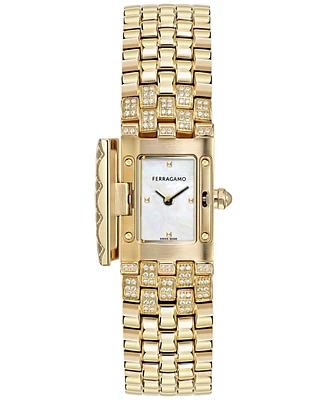 Ferragamo Women's Secret Diamond (3/4 ct. t.w.) Gold Ion Plated Stainless Steel Bracelet Watch 19x30mm