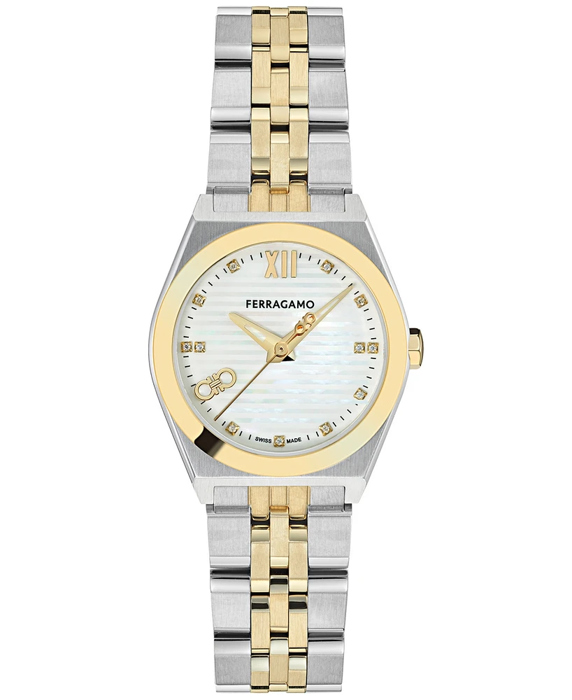 Ferragamo Women's Swiss Vega Diamond Accent Two-Tone Stainless Steel Bracelet Watch 28mm