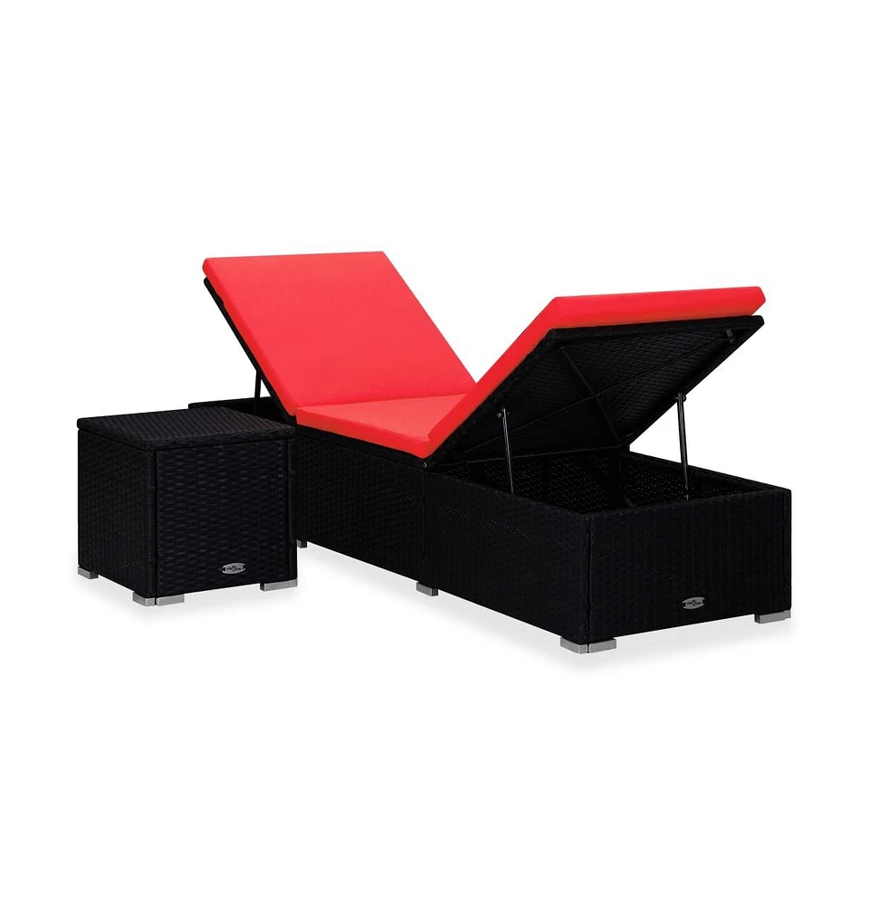 vidaXL Sun Lounger with Cushion and Tea Table Poly Rattan