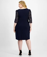 Connected Plus Size Cape-Sleeve Side-Ruched Dress