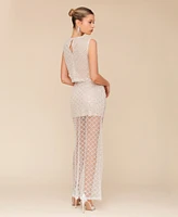 Avec Les Filles Women's Beaded Overlay Maxi Skirt