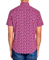 Society of Threads Men's Short Sleeve Button-Front Floral Print Performance Shirt