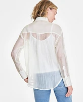 On 34th Women's 3D Floral Relaxed Organza Shirt, Created for Macy's