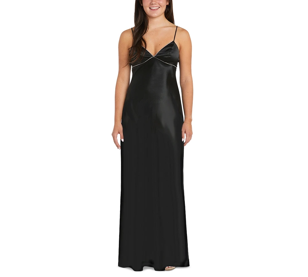 Morgan & Company Juniors' Embellished V-Neck Sleeveless Gown