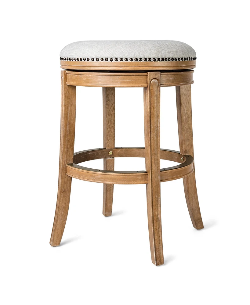 Maven Lane Alexander Backless Bar Stool in Weathered Oak Finish w/ Sand Color Fabric Upholstery