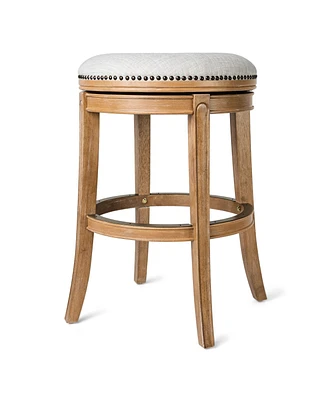 Maven Lane Alexander Backless Bar Stool in Weathered Oak Finish w/ Sand Color Fabric Upholstery