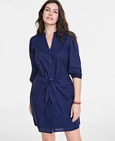 On 34th Women's Cotton Tie-Front Shirtdress, Created for Macy's