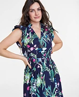 On 34th Women's Printed Flutter-Sleeve Midi Dress, Created for Macy's