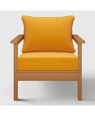 WestinTrends Outdoor Modern Hdpe Patio Teak Club Chair with Deep Seat Cushions